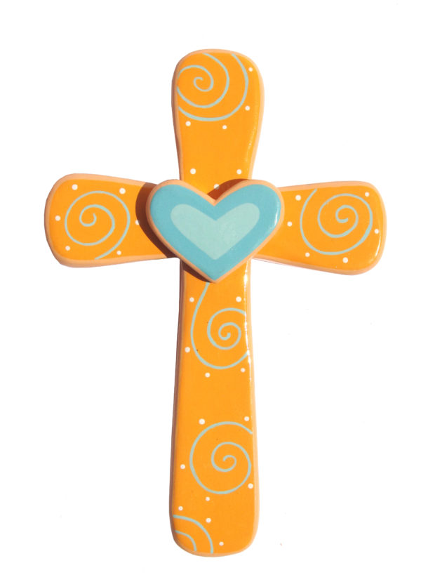 Croix Coeur Bleu 15x10cm