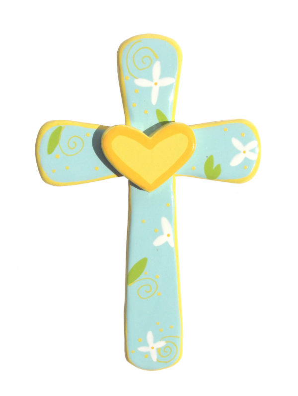 Croix Coeur Jaune 15x10cm