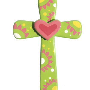 Croix Coeur Rose 15x10cm