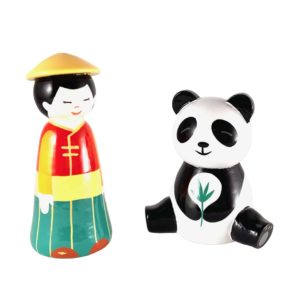 Garçon asiatique en bois tourné 10cm  avec panda  + boite