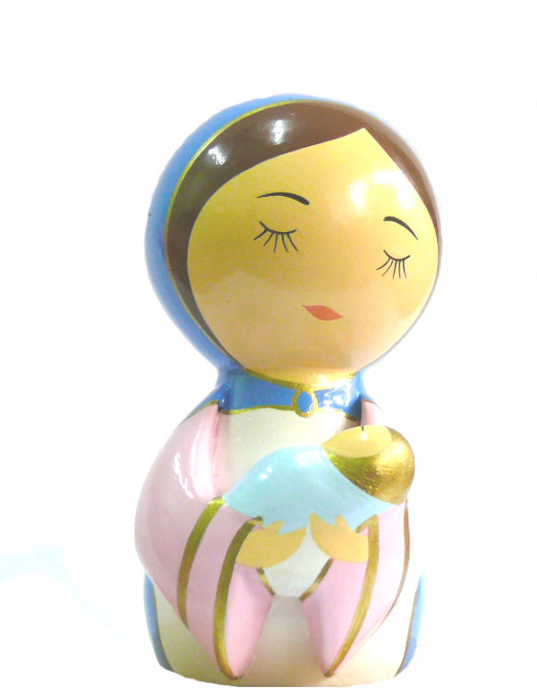 Statue Marie et Jésus en bois tourné 10x5cm