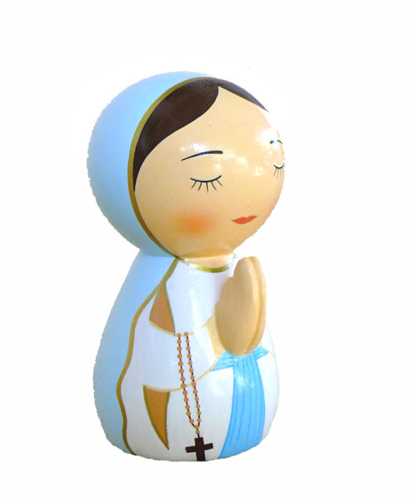 Statue Marie prière en bois tourné 10x5cm