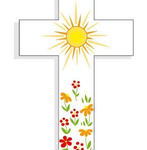 Croix Amour 14,5x8cm Soleil Fleurs Rouges