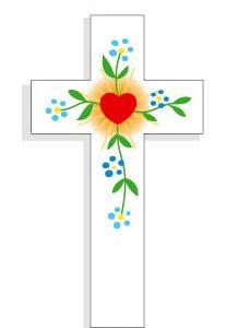 Croix Amour 10cm Coeur Fleurs Bleues