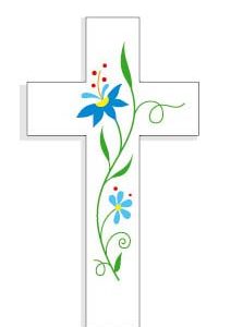 Croix Amour 10cm 2 fleurs bleues