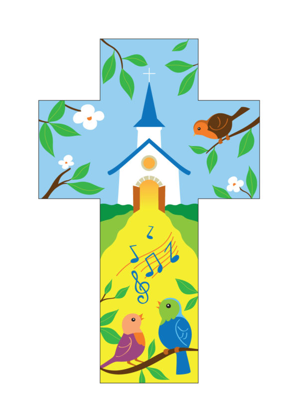 Croix église et chant 14x9cm