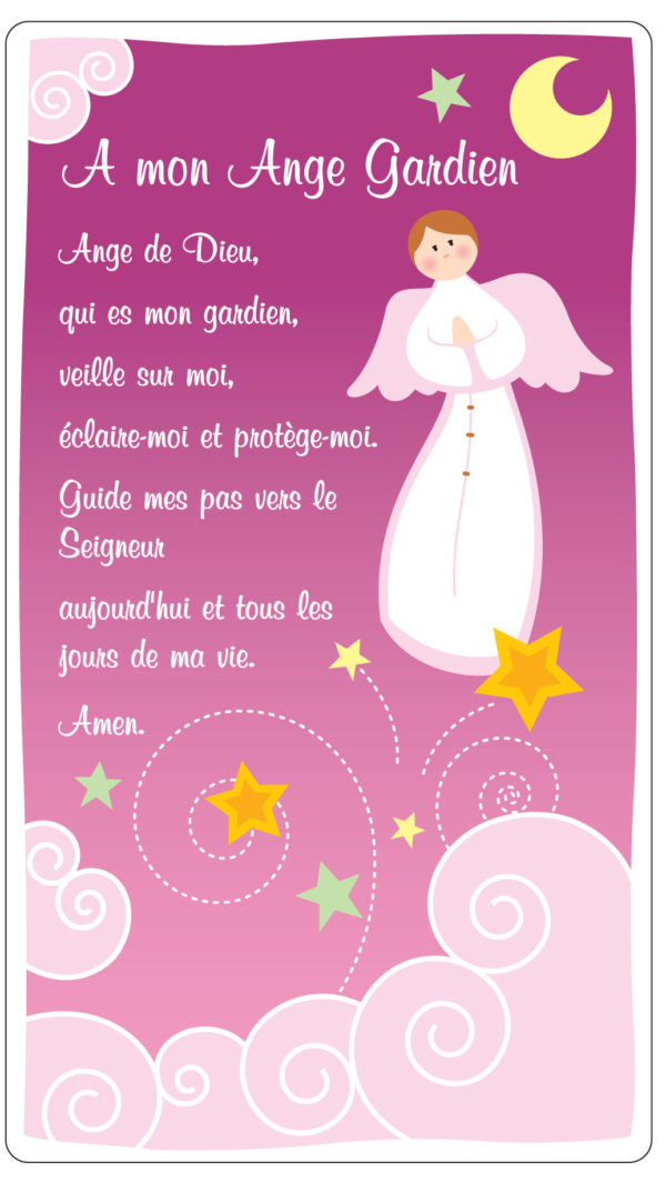 Prière Ange Gardien rose 8.5x15cm