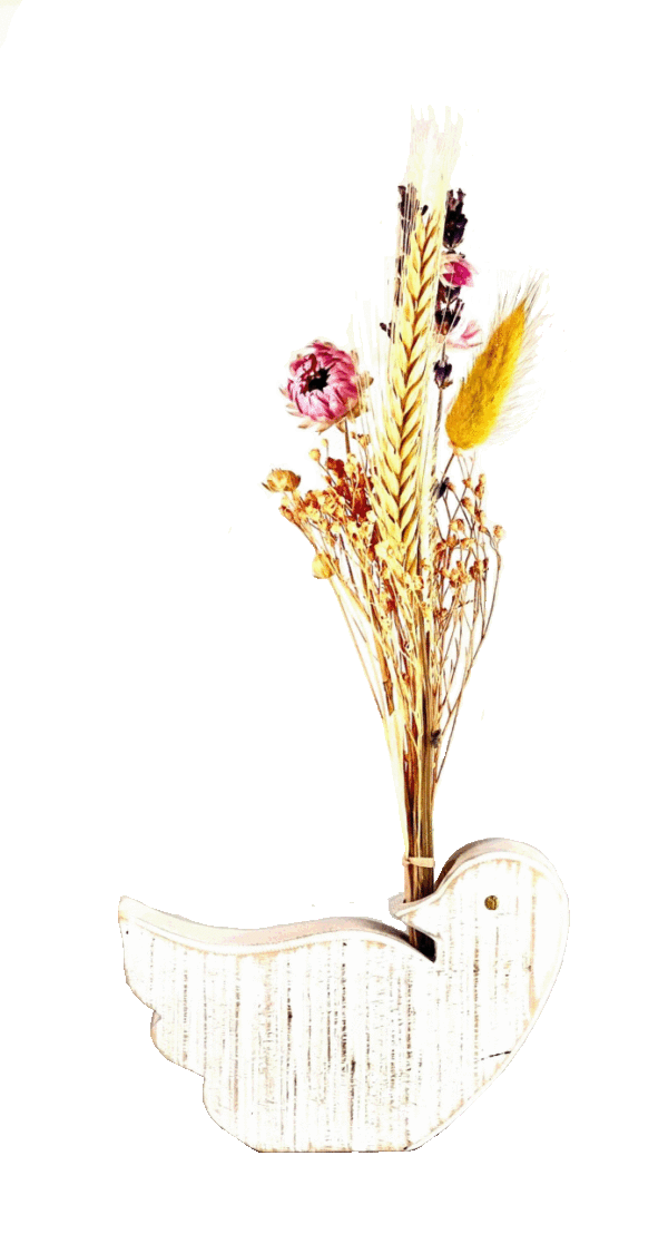 Support Fleurs Colombe bois blanc, vendu sans fleurs 9x12.5xEP2.5cm