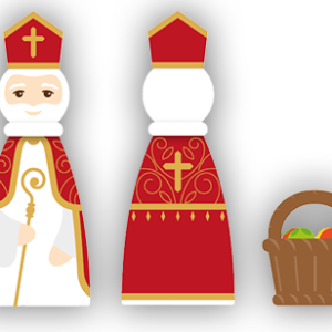 Saint Nicolas et friandises en bois tourné 10cm + boite