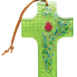 Croix en verre 8x12cm- COEUR SACRE crayonné