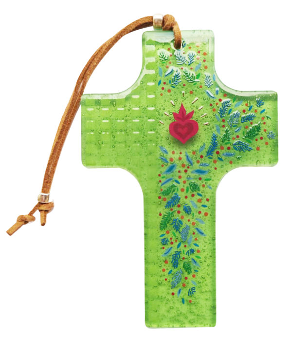Croix en verre 8x12cm- COEUR SACRE crayonné