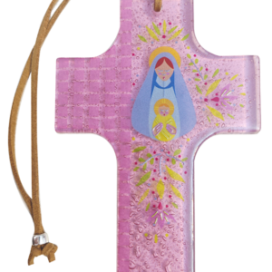 Croix en verre 8x12cm- VIERGE et ENFANT crayonnés