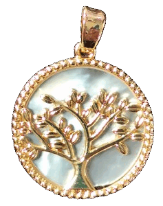 Pendentif en Nacre / Doré 18mm - ARBRE DE VIE