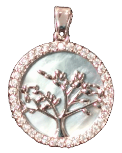 Pendentif en Nacre / Argenté 18mm - ARBRE DE VIE