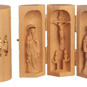 Triptyque en bois massif (Hêtre) - Ht 8cm - ND de Lourdes/ST Joseph