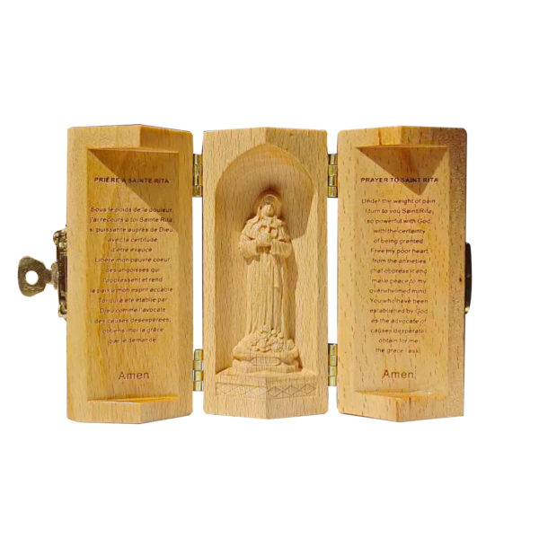 Triptyque en bois massif (Hêtre) - Ht 8cm - Sainte Rita